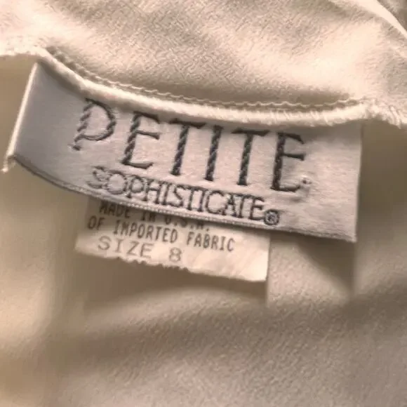 Vintage Size 8/S/M? Petite Sophisticate Womens Ruffled Blouse Ivory Long Sleeve - Picture 8 of 9